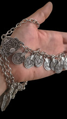 Vintage Silver Tone Boho Coin Feather Tassel Layered Necklace Gypsy Bibi Women