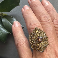 Vintage Ring Cognac Topaz Rhinestone Statement Cocktail Adjustable Size