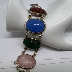 Vintage EGYPTIAN REVIVAL SCARAB GoldTone Multicolor Lucite 7.25” Bracelet