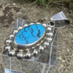 Vintage Taxco TD-29 Sterling Silver 1.75 Pendant Dyed Howlite Mexico Bubble Rope
