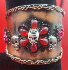 VTG MCM Handmade Bangle Copper Tone Skulls Angel Cross Heart Flowers bracelet