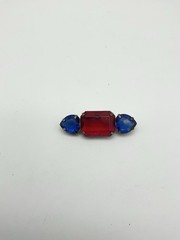 Vintage 1980s Deco red and blue faceted glass Brooch Pin!!Y1