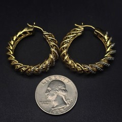 JTV 14K Gold Plated Brass Hoop Earrings Diamon Chip Accents