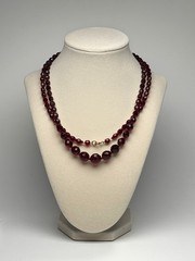 Vtg Czech 34″ Bead Necklace Deep Garnet Red Faceted Glass Opera Length Flapper