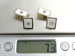 Vintage 800 Silver White and Black Enamel with Seed Pearl Bullet Back Cufflinks