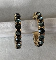 Vintage Gold Tone Teal Blue Huggies Hoop Earrings For Pierced Ears