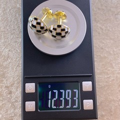 Tiffany & Co. 18K 750 Yellow Gold Mother Of Pearl and Onyx Mosiac Cufflinks with