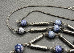 VTG Sterling Silver Tassel Blue Stone Niello Foxtail Chain Boho Necklace 26” 60g