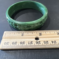 Green Lucite Plastic Bracelet Carved Flowers 2.5 In Diameter