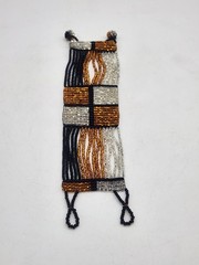 Black, Silver & Gold Woven Seed Bead Bracelet Geometric Pattern 7″
