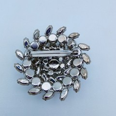 Vintage Smoky Gray Rhinestone Flower Burst Brooch Hollywood Regency Glamour