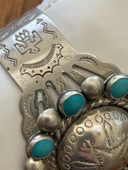 Vintage Bracelet Nickel Silver Faux Turquoise Cuff Stamped BELL TRADING POST