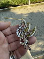 Vintage Pennino Brooch Rhinestone Floral Baguette Stones Glass Repaired Jewelry