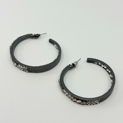 VTG Gunmetal Rhinestone Hoop Earrings Thick Baguette Crystal Inside Out Glitz