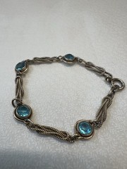 Vintage STURDY 12KT Gold Filled Blue Zircon Color Rhinestone Bracelet 7 IN