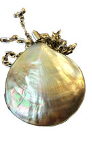 South sea mother of pearl pendant on 16″ silvertone chain with extender by Ivana
