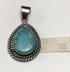 VINTAGE OBJ Sterling Silver Large Turquoise Teardrop Charm Pendant