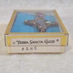 1969 Israel Terra Sancta Guild Brass Multicolor Enamel Cross 28 in Pend Necklace