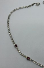 Vintage Faux Ruby White Rhinestone Necklace Silver Tone Wedding Prom Formal 15.5