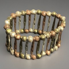 Vintage Bohemian Tri-Color Metals Brass, Copper Silvertone Stretch Bracelet
