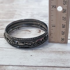 Vintage Bracelet / Bangle – Dark Silver Tone Ornate 7.25″