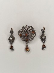 Antique Portuguese 19K Gold Silver Diamond Pearl Citrine Transform Parure Set