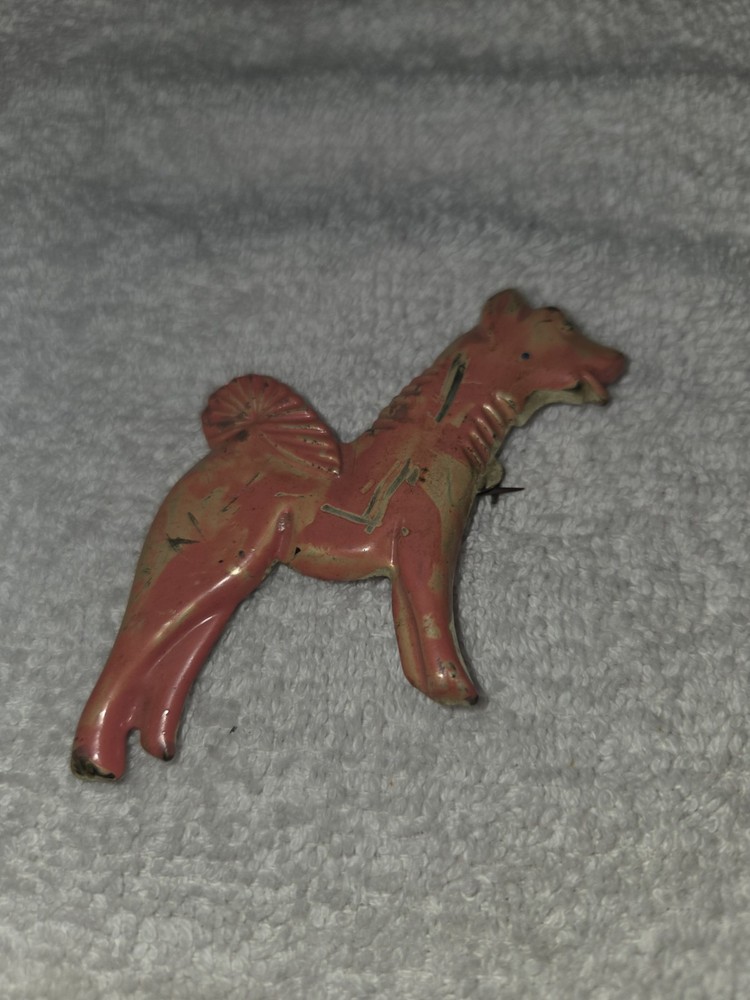 Vintage Pink Poodle Dog Brooch Pin Mid-Century Plastic Celluloid Lucite Figural