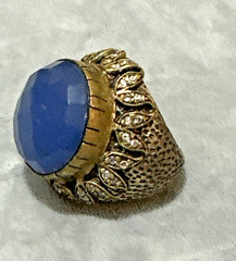 Chunky Statement Ring Boho Ethnic Tribal Blue Acrylic Stone Mixed Tone Size 6