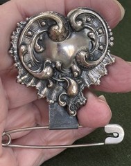 ANTQ VICTORIAN CHATELAINE SILVER PLATE MONEY PIN BODICE KEY HOLDER BELT SLIDE