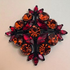 Vintage Midcentury Edlee Signed Red Orange Rhinestone Dome Brooch