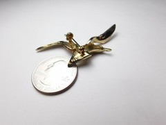 Silver Enamel Flying Seagull Gold Plated Pewter Metal Vintage