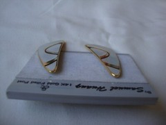 VINTAGE SAMUEL HUANG CLOISONNE RETRO ABSTRACT BURGUNDY & GRAY ENAMEL EARRINGS