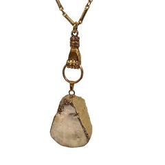 Designer John Wind Maximal Art Hand Door Knocker Geode Gold Tone Necklace