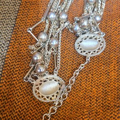 Gold Tone Metal Cable Link Charm Bracelet, Hook Closure, Oval Dangles
