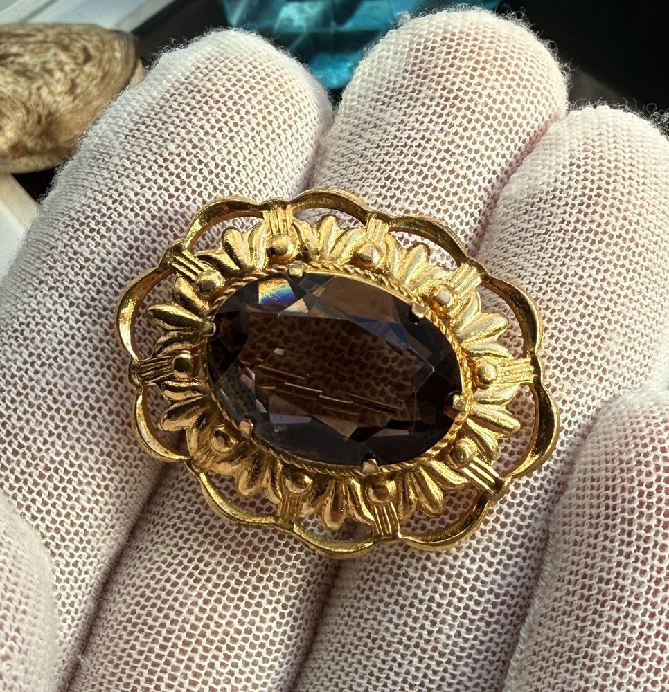 Vintage Soviet gold-plated brown brooch pin