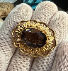 Vintage Soviet gold-plated brown brooch pin