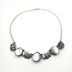 Vintage Intricate Czech Art Deco Floral Foliate Silver Green Station Necklace