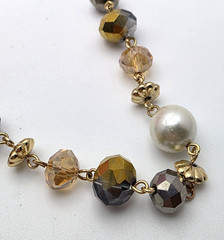 Liz Claiborne Faux Pearl Crystal Bead Necklace Gold Tone 32 in adj. Sparkle