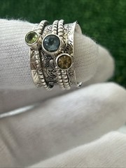 Vtg.signYS Sterling Silver Blue Topaz Peridot Citrine Spinner Band Ring Sz 8