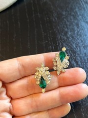 Beautiful Antique Vintage ORA 1930’s Necklace Earrings Emerald Rhinestones