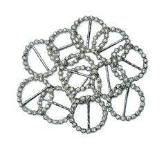 Lot of 12 Vintage Clear Rhinestones and Silver Metal 38mm Round Scarf Ring