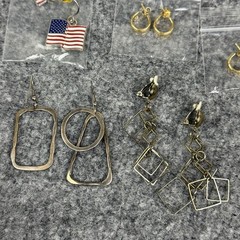 Vintage Mixed Earrings Lot 14 Pairs Stud Hoop Dangle Clip On Gold Silver