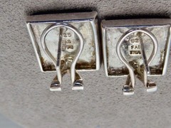 VINTAGE STAMPED 925 SIGNED FAS OMEGA BACK POST BLACK ONYX EARRINGS 3/4″