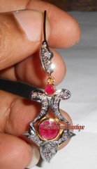 100% NATURAL 0.68ct ANTIQUE ROSE CUT DIAMOND SILVER RUBY DANGLE WEDDING EARRINGS