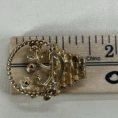Vintage Flower Basket Rhinestone Brooch Pin Gold-Tone Multicolored MCM