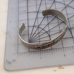 VTG Southwestern Stamp Nickel Silver Turquoise Coral Inlaid 6 1/2″ Cuff Bracelet