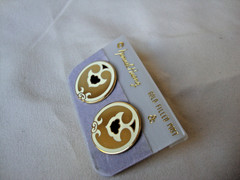 VINTAGE SAMUEL HUANG DESIGNER CLOISONNE RETRO ABSTRACT BLACK WHITE STUD EARRINGS