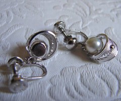 Vtg 1950-60s Sorrento Sterling Silver Filigree Pearl Necklace & Earrings Set D14