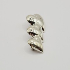 Triple Heart Graduated Sized Puffy Look Sterling Silver 925 Brooch Pin Thailand
