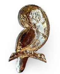 Vintage Gold Tone Owl Brooch Blue & Green Rhinestone Crystal Bird Pin Statement